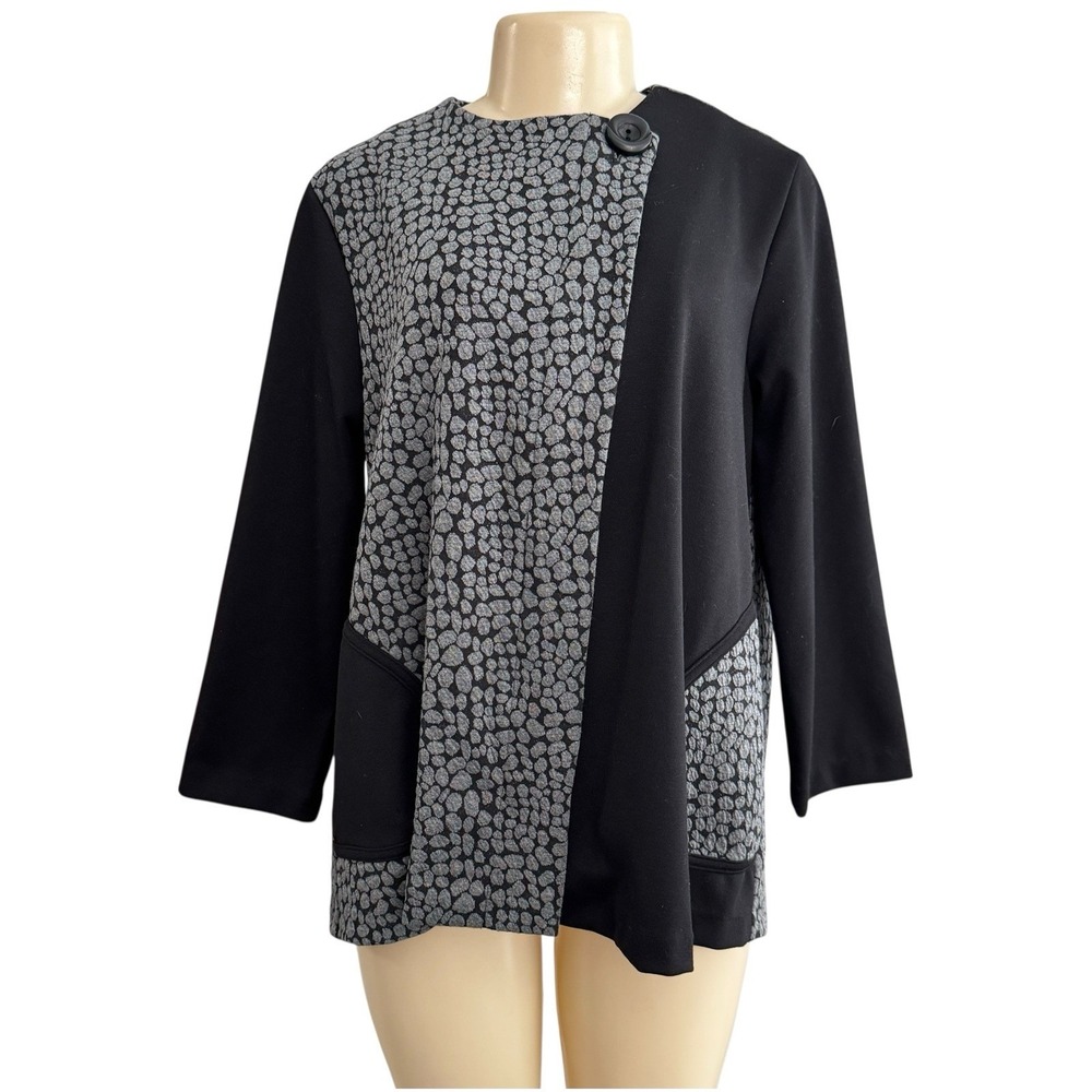 NEW Yushi Oversized‎ Jacket Black Charcoal Pebble Print Boho Lagenlook USA S